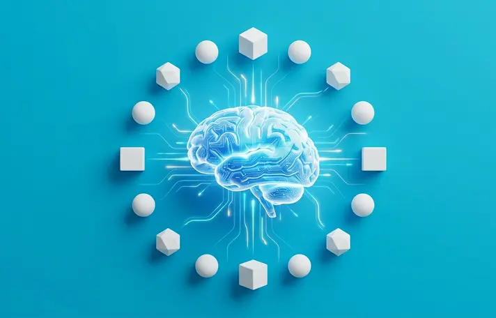 Purpose-Driven Innovation - Conceptual digital brain representing advanced industrial AI solutions.