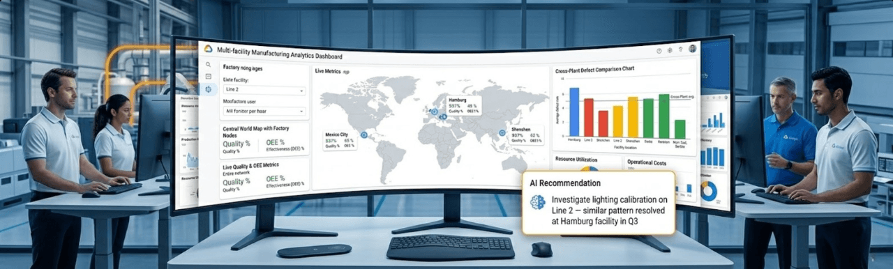 Enterprise AI command centre showing C3 AI dashboards with asset reliability index and predictive maintenance risk matrix