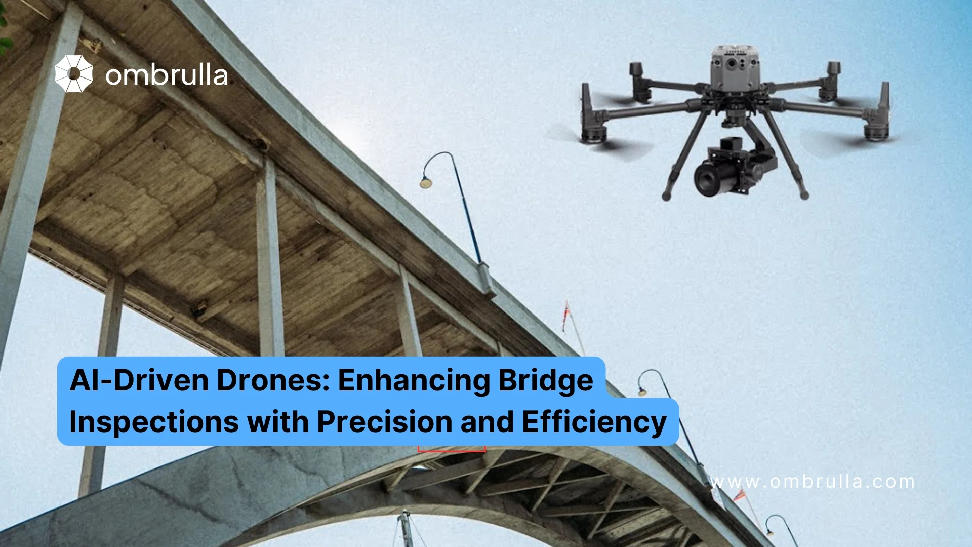 AI-powered drone inspecting bridge structure with high-resolution cameras detecting cracks, corrosion, and structural damage for enhanced safety and maintenance