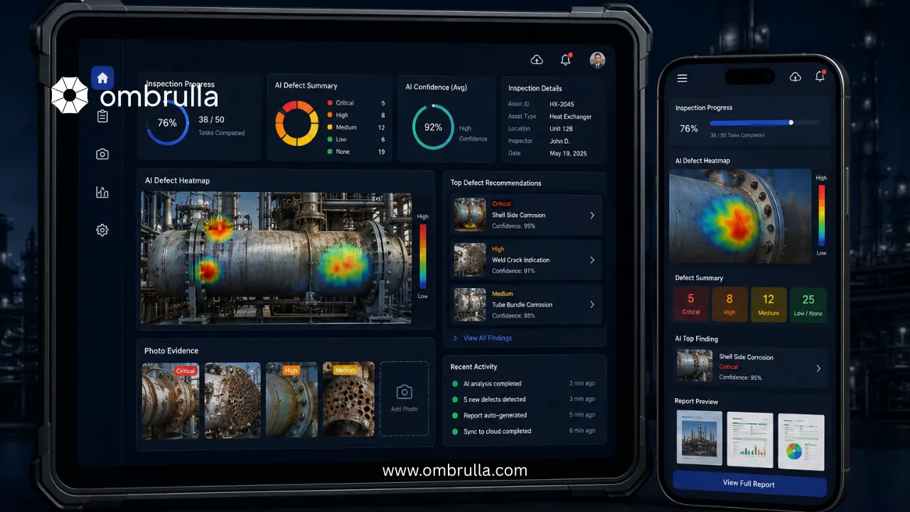 Industrial field engineer using an AI-powered mobile inspection app for compliant, efficient, and safety-focused asset inspections.