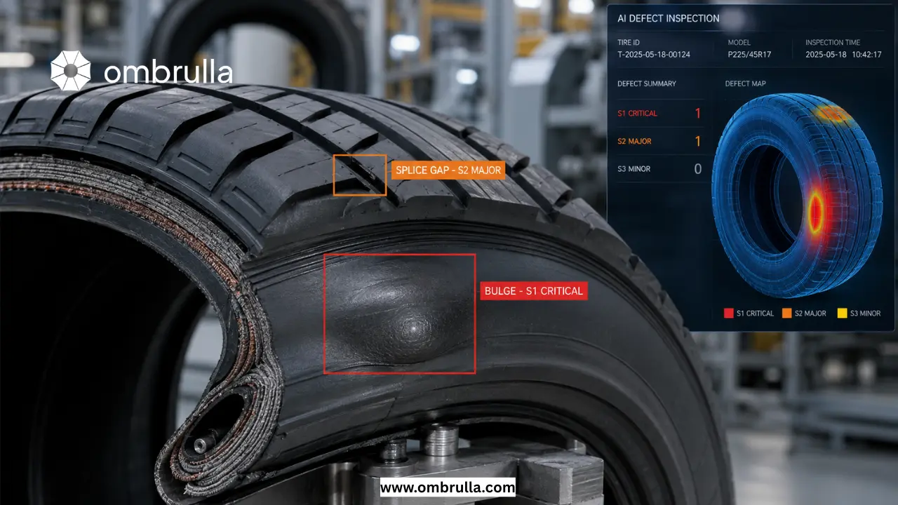Tyre / Rubber Defect Taxonomy illustrating surface and subsurface defects