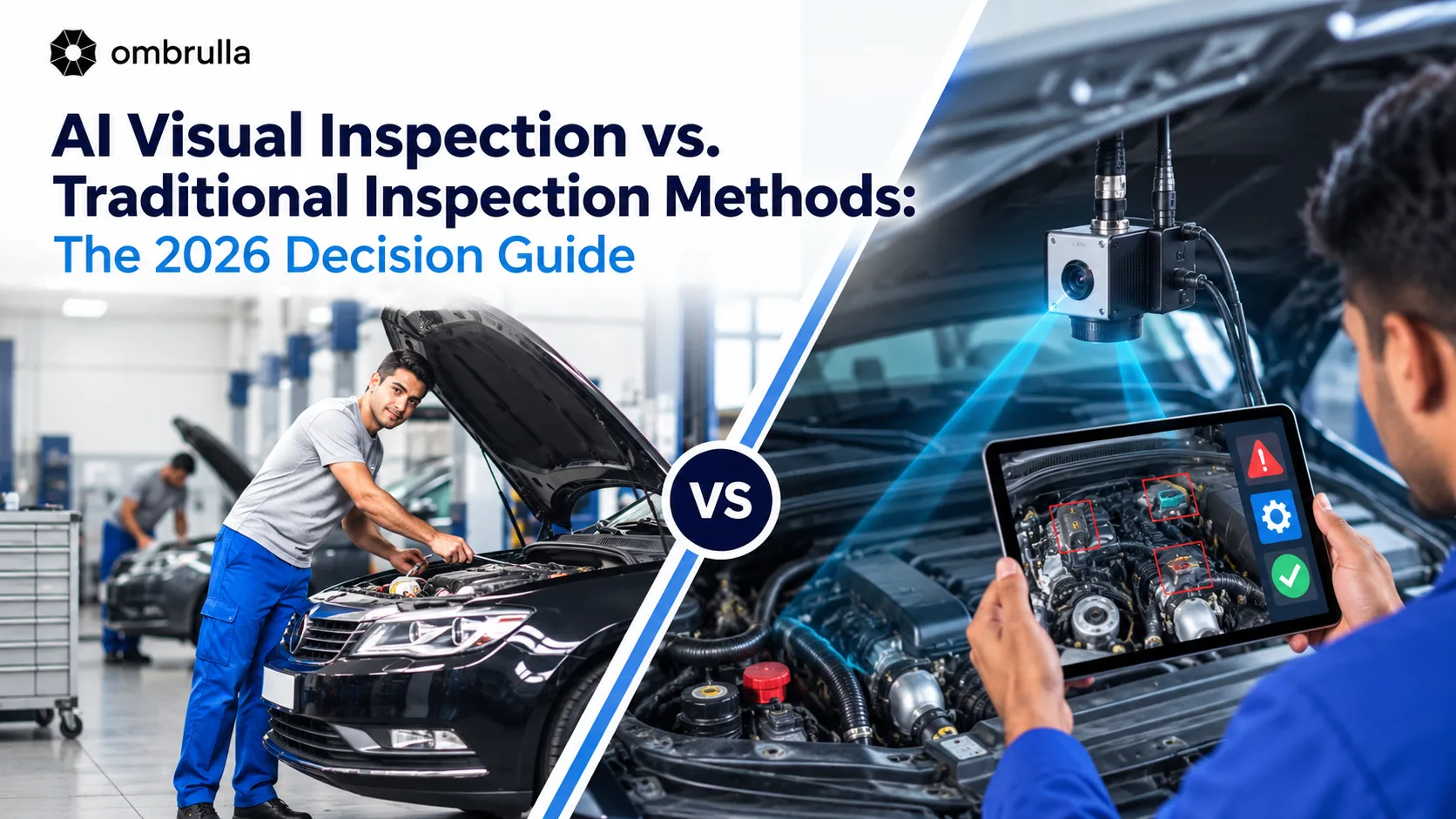 Evolutionary timeline showing manual inspection, legacy AOI, and AI-powered visual inspection across an industrial production line