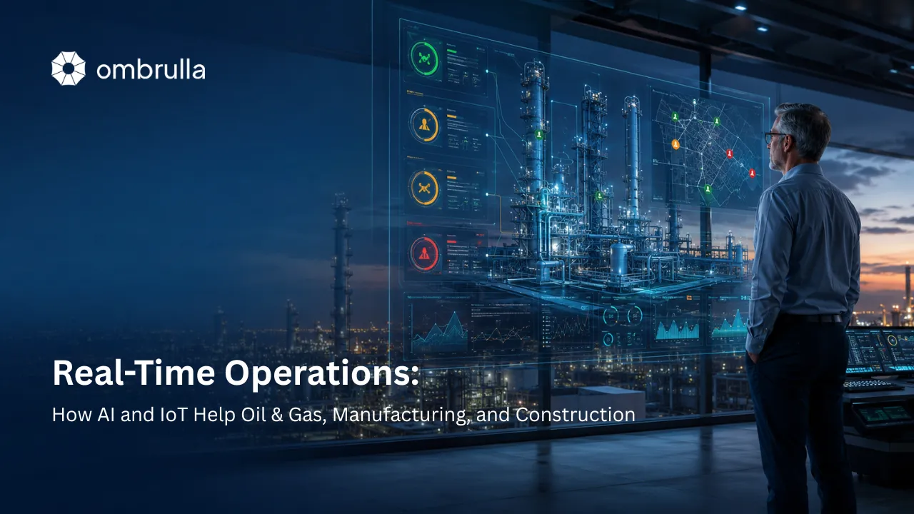 Real-time AI and IoT operations monitoring dashboard for oil, gas, manufacturing, and industrial enterprises showing live data streams, asset tracking, and performance metrics