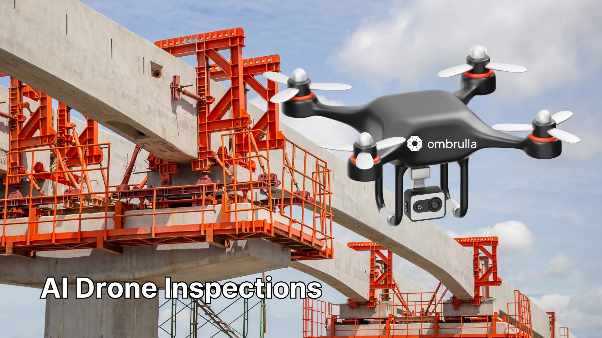 Autonomous AI-enabled drone conducting aerial infrastructure inspection with high-resolution cameras and computer vision for bridge, pipeline, and building assessment