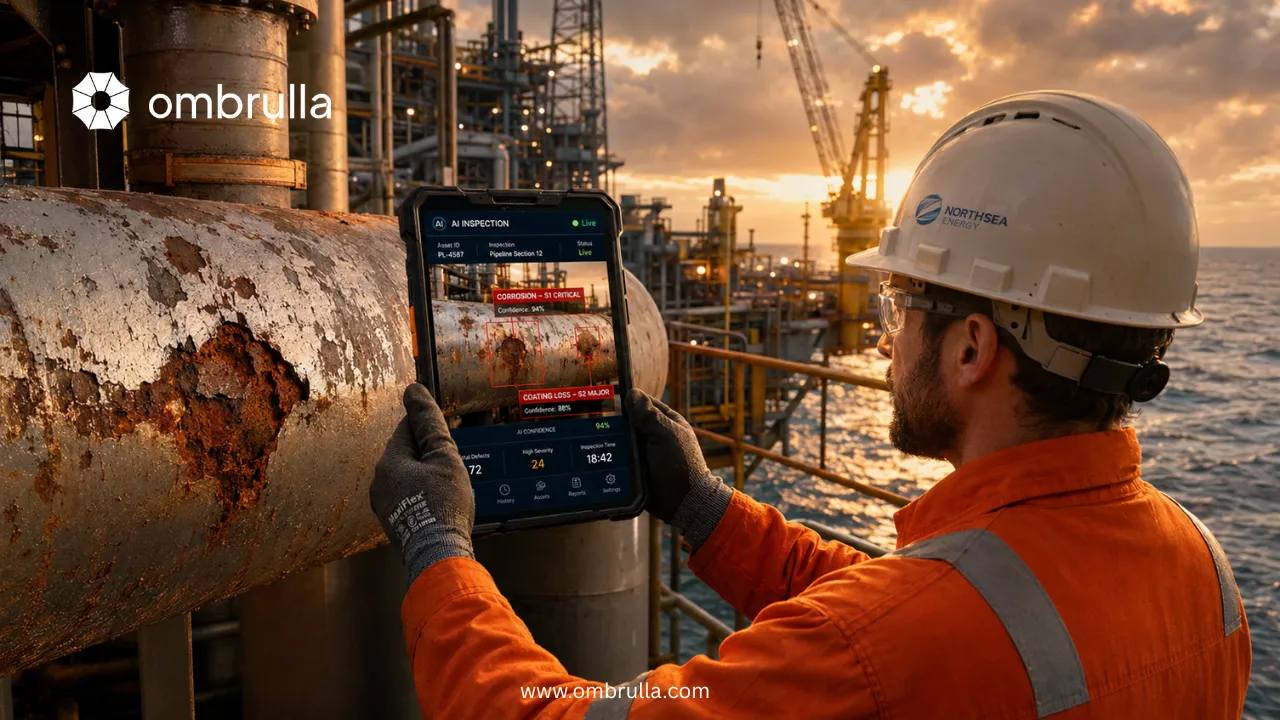 A man doing Industry inspection using Mobile AI Inspection