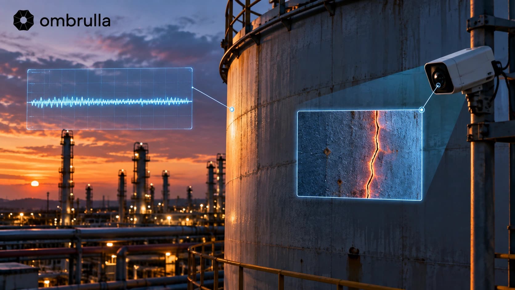 Static asset vulnerability: Corrosion and coating failure on a storage tank often remain invisible to vibration or pressure sensors until it's too late.