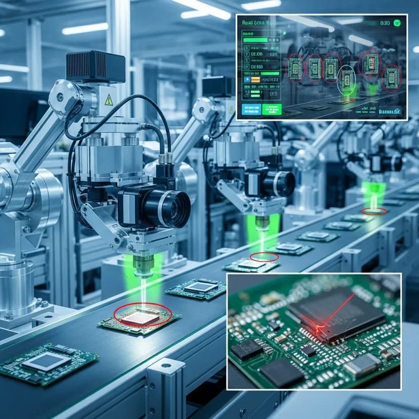 High-resolution cameras and sensors powered by AI inspect products on production lines in real time to detect manufacturing defects automatically.