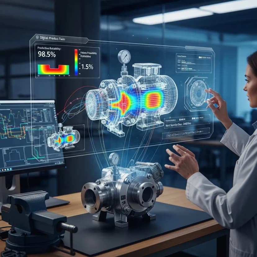 Digital twin technology creates virtual product replicas for predictive simulations, ensuring performance, reliability, and quality before shipment.