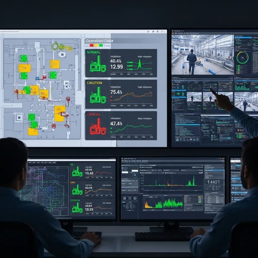 IoT sensors continuously track temperature, vibration, and operating speed across production machinery for real-time equipment monitoring and performance optimization.