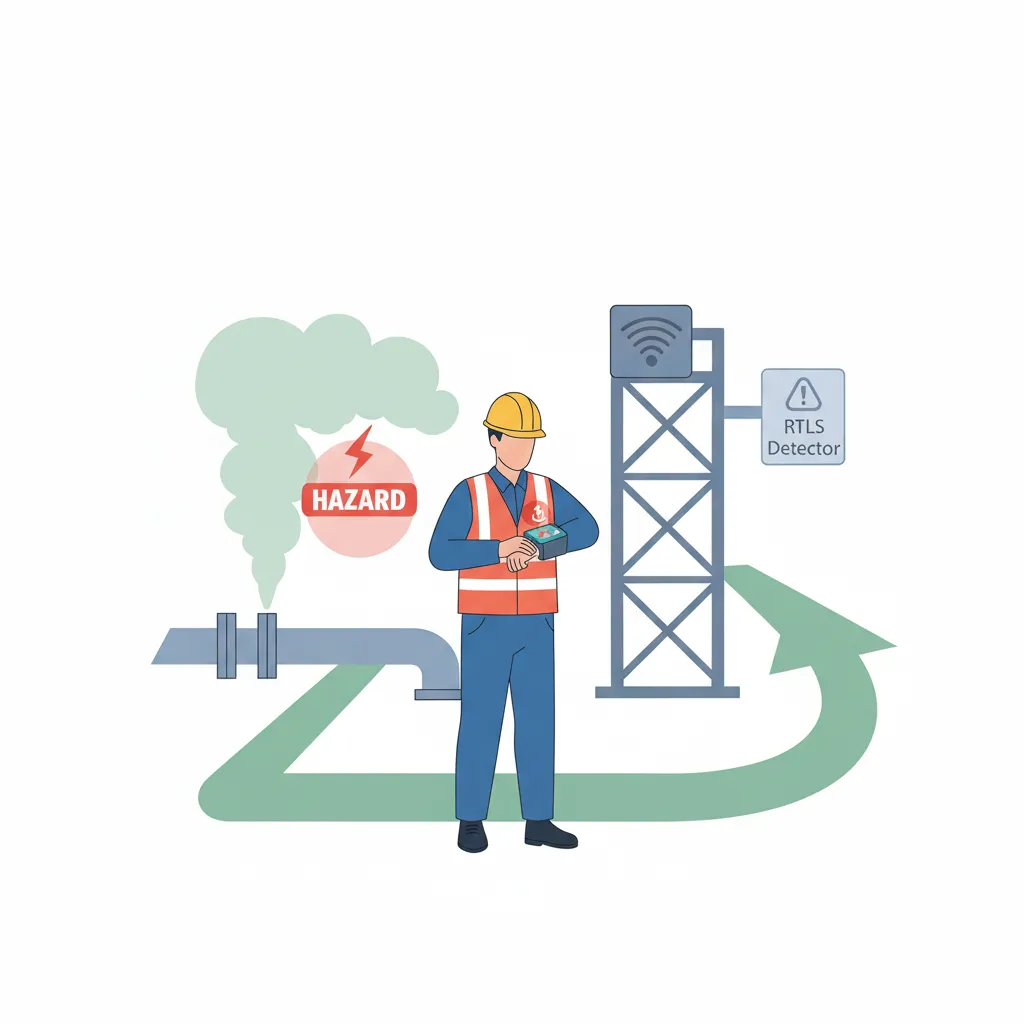 RTLS gas leak worker safety alert system