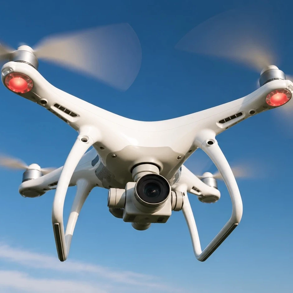 AI drone-based inspection capturing high-resolution images of wind turbines and large-scale assets for accurate monitoring.