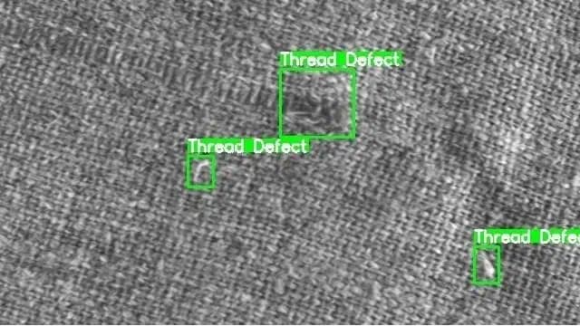 AI visual inspection in textile industry identifying weaving defects, color variations, misaligned patterns, and stitching irregularities for quality assurance.