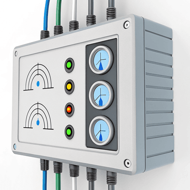 Image of environmental monitoring dashboard tracking temperature, humidity, noise levels, light intensity, and vibration data