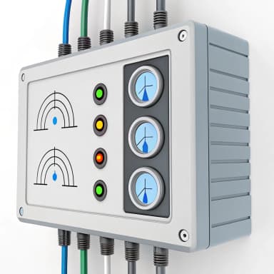 Image of environmental monitoring dashboard tracking temperature, humidity, noise levels, light intensity, and vibration data