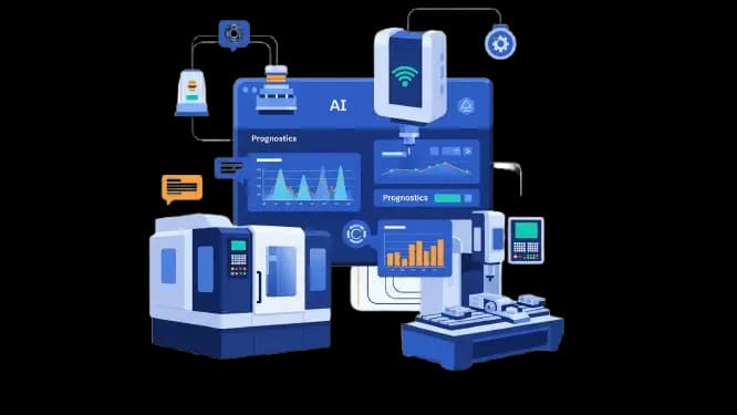 AI-powered predictive maintenance system monitoring CNC machine performance to prevent unexpected failures and optimize uptime.