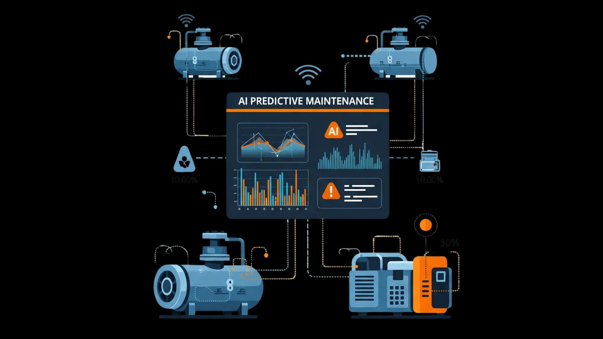 AI-powered predictive maintenance system monitoring compressors and generators to detect faults early, reduce downtime, and extend equipment life.