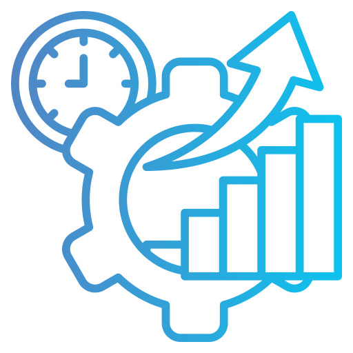  Icon of increased efficiency and productivity, symbolizing AI visual inspection speeding up processes and boosting overall output.